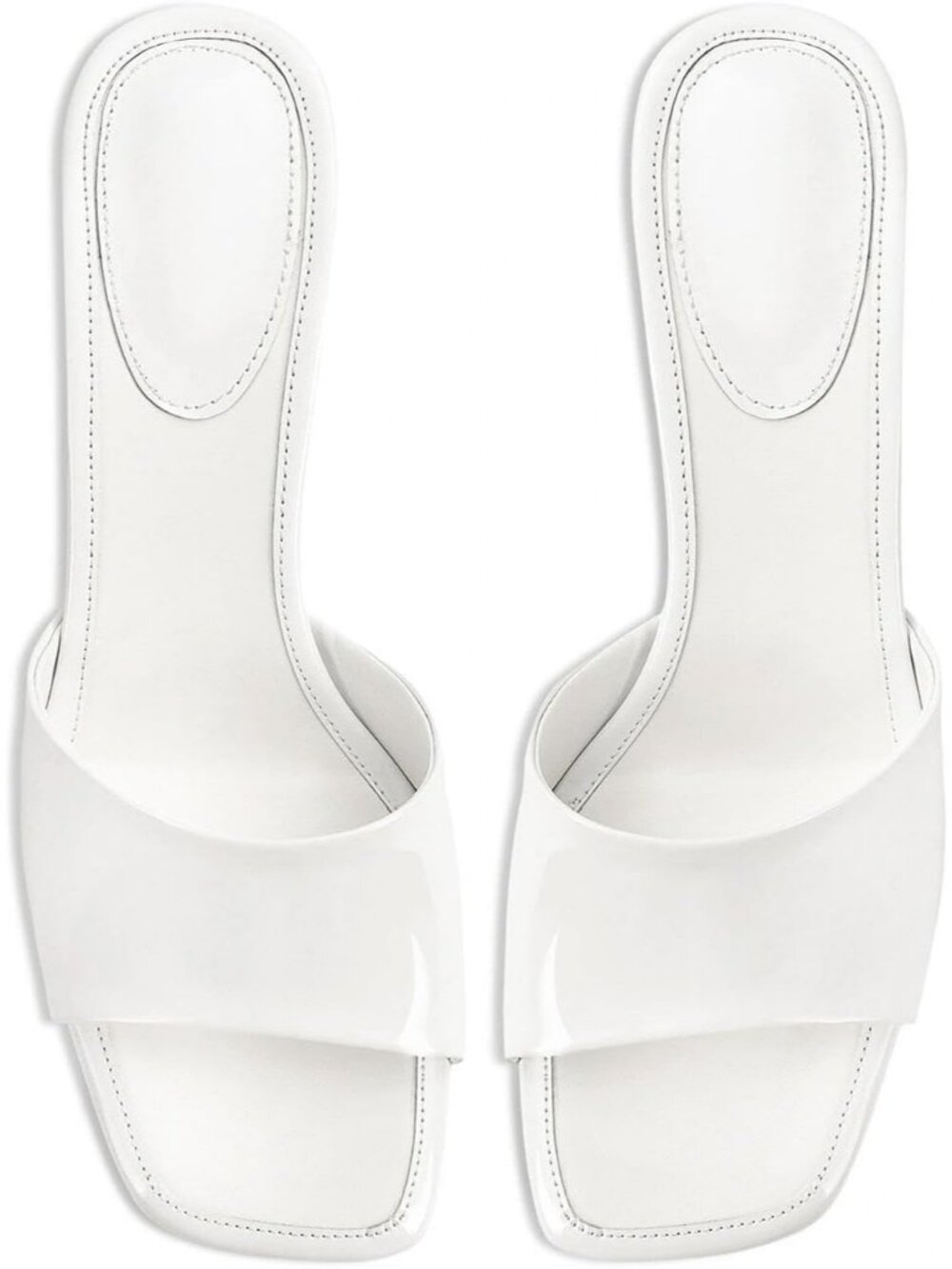 Women's Kitten Heel Stiletto C-White Low Heels Slip On Slides Square Open Toe - Picture 5 of 6